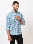 Cotton Blend Checkered Shirt for Men, Sky Blue 