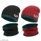 Woolen Beanie Cap with Neck Scarf for Men & Women 