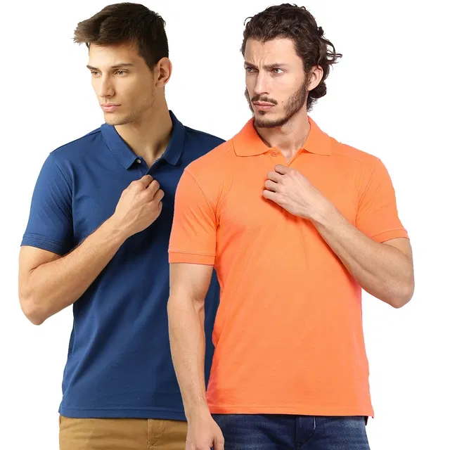 Polo Cotton Blend T-shirts for Men, Pack of 2 (Multicolor, XXL)