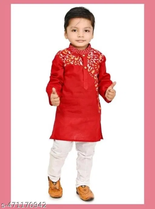 Solid Button Cotton Kurta Set for Boys (White, 12-18 Months)