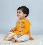 Ethnic Motif Cotton Kurta Set with Show Button for Boys 