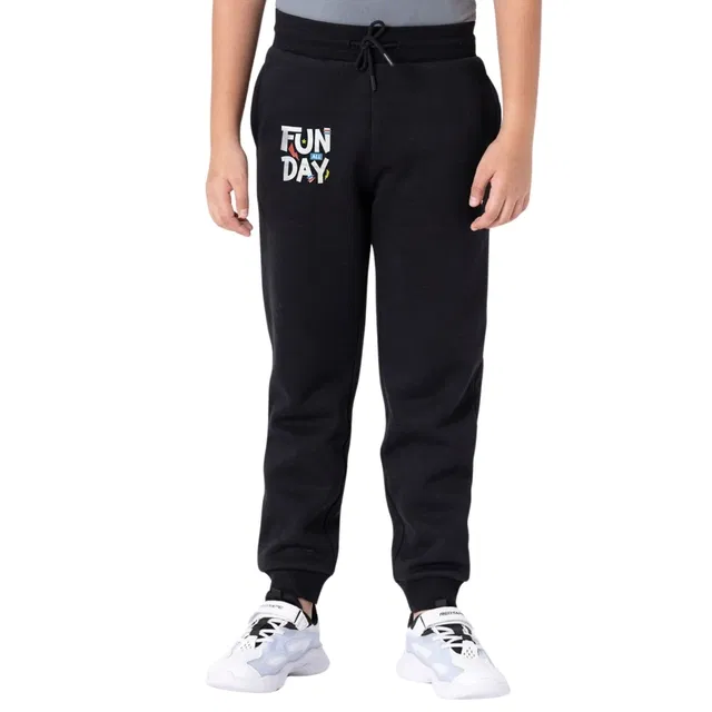 Cotton Blend Regular Fit Trackpants for Boys & Girls (Black, 10-11 Years)