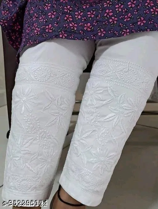 Cotton Solid Pant for Women, White (L)