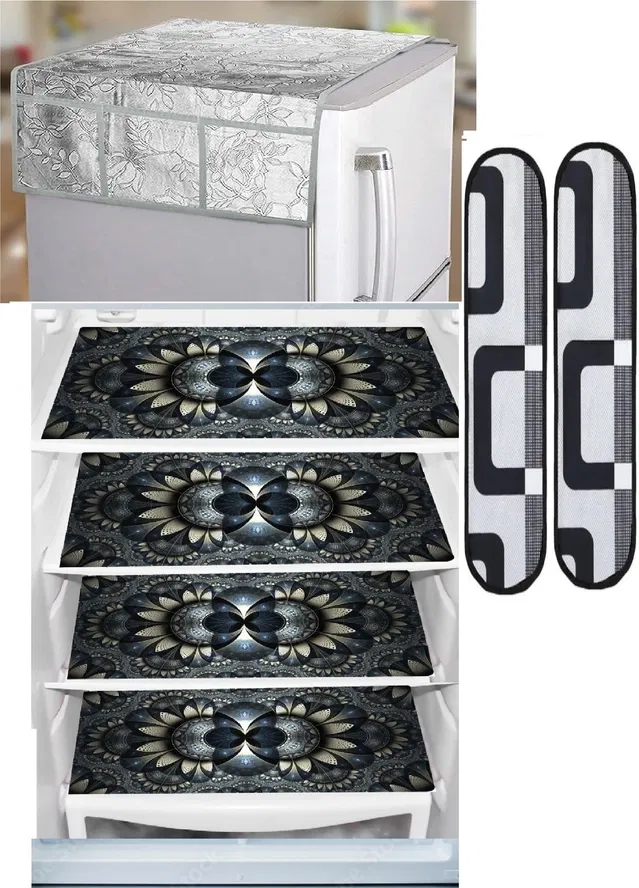 Knit 7 Pcs Fridge Cover Set (Multicolor, Set of 1)