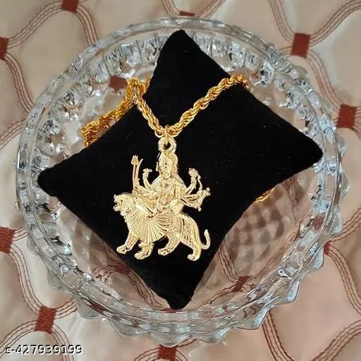 Lord Maa Durga Locket with Brass Rope Chain for Men (Gold)