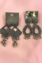Oxidised Silver-Plated Jhumka Earrings for Women 