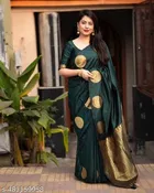 Banarasi Silk Printed Saree for Women, Bottle Green 
