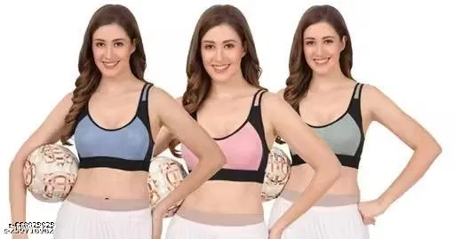 Cotton Solid Bra for Women & Girls, Multicolour, Pack of 3 (34B)