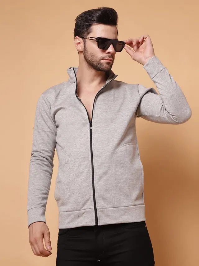 Fleece Printed Sweatshirt for Men, Grey (M)