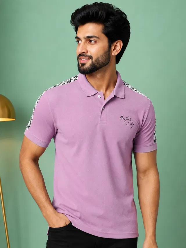 Polo Printed Short Sleeves T-shirt for Men (Lavender, M)