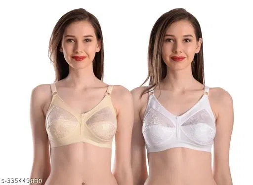 Nylon Bra for Women, White & Nude, Pack of 2 (34B)