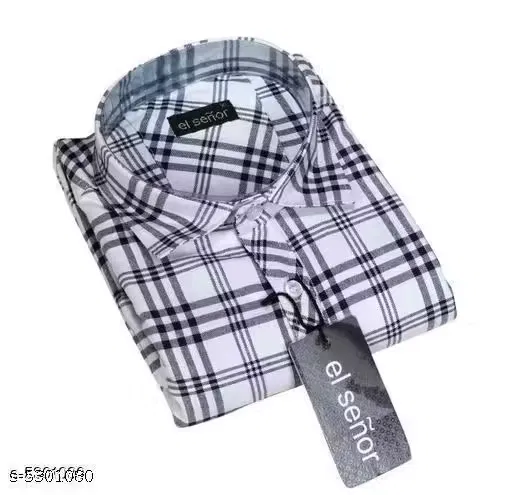 Check Printed Shirt For Men, White & Grey (XXL)