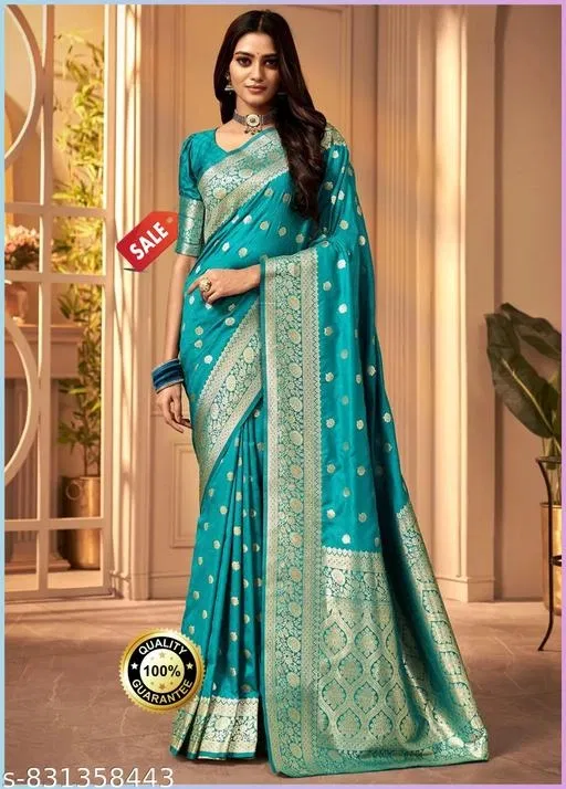 Kanjeevaram Saree with Zari Woven for Women (Blue, Free Size)
