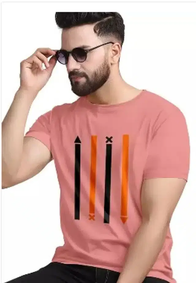 Round Neck Printed T-Shirt for Men (Pink, L)