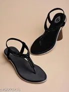 Shoetopia Black Embellished Flat Sandals 