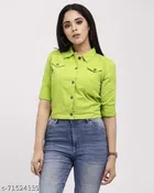 Cotton Blend Jacket for Women (Green, S)