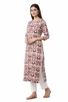 Cotton Blend Printed Kurti for Women, Maroon 