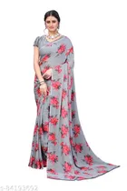 Georgette Printed Saree for Women, Grey 