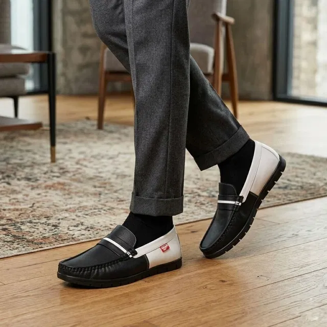 Velvet Loafer Shoes for Men (Black::White, 10)