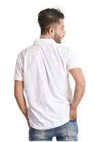 Poly Cotton Solid Polo Neck T-Shirt for Men, White 