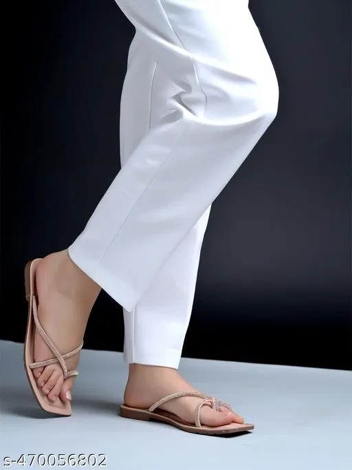 Embellished Synthetic Flat Sandals for Women (Pink, IND-3)