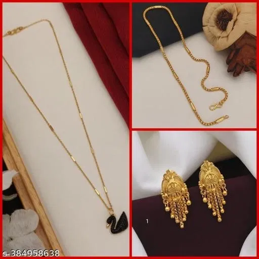 Combo of Alloy Pendant with Chain & 1 Pair Earrings for Women (Multicolor, Set of 3)