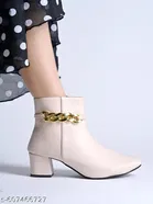 Shoetopia Solid Synthetic Heeled Boots Cream 