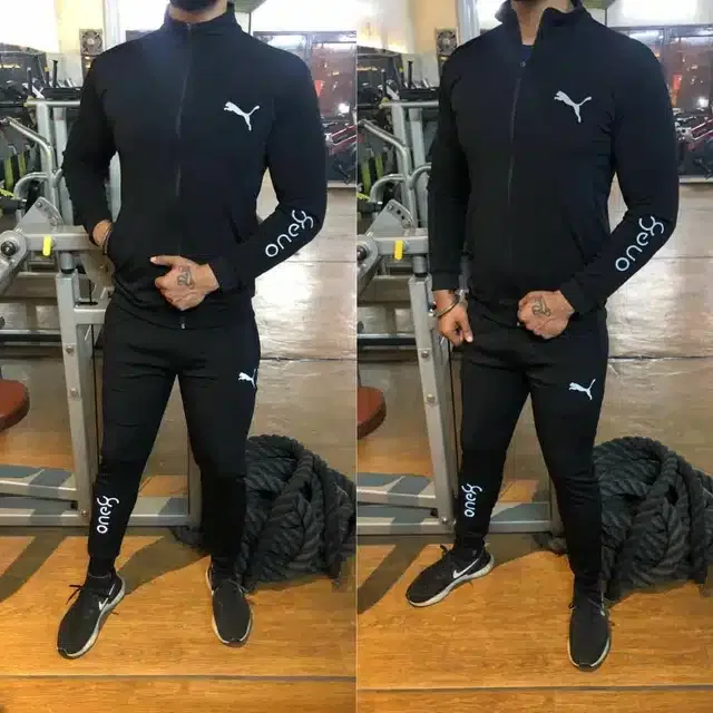 Cotton Blend Tracksuit for Men (Black, XL)