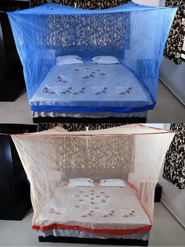 Polyester Double Bed Mosquito Net (Pack of 2) (Blue & Red, 6x6 feet)