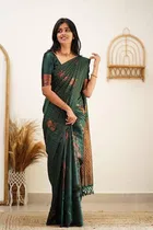 Litchi Silk Zari Woven Saree for Women, Green 
