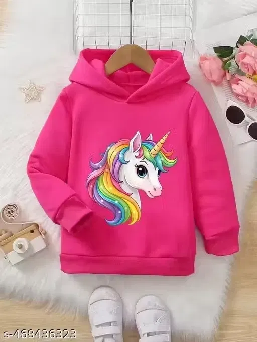 Light Fleece Printed Hoodie for Girls (Pink, 2- 4 Years)