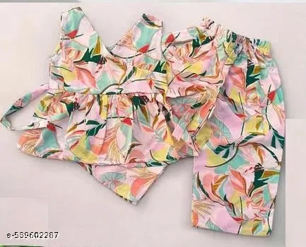 Rayon Slub Printed Clothing Set for Girls, Multicolour, Pack of 1 (6-7 Years)
