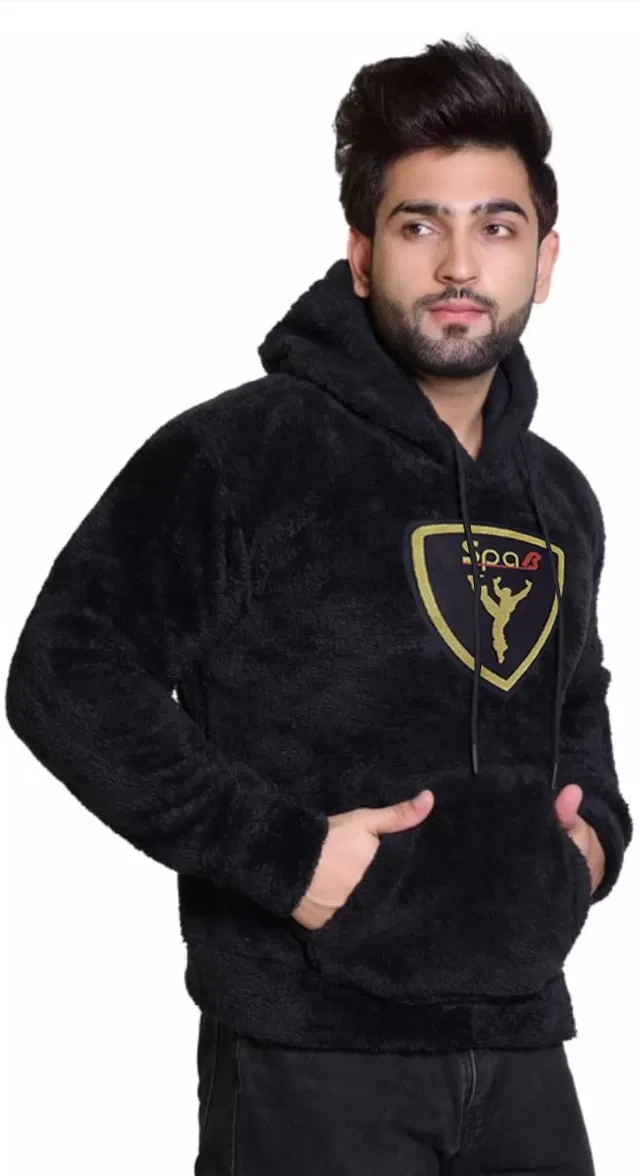 Wool Printed Hoodie for Men (Black, M)