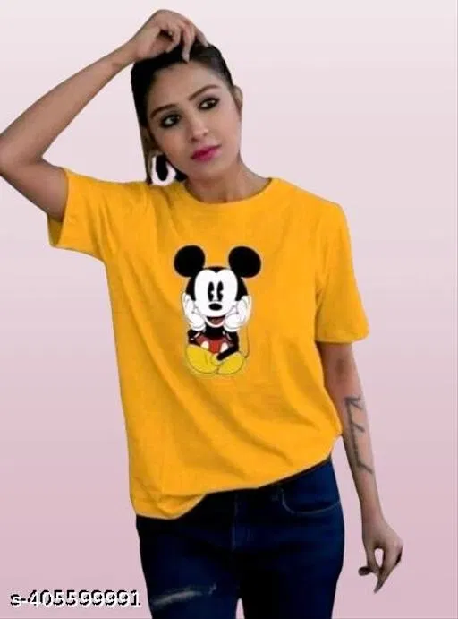 Cotton Blend T-shirt for Women, Yellow (XXL)