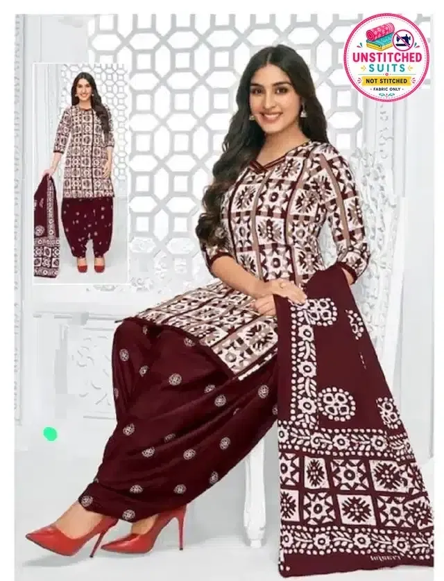 Polycotton Printed Unstitched Dress Material for Women (Maroon)