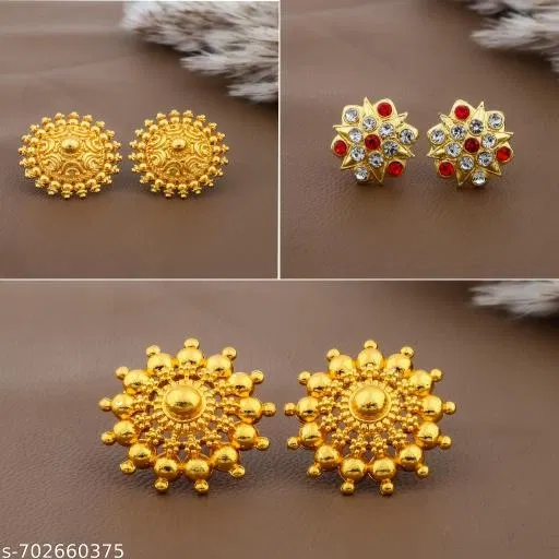 Handcrafted Ethnic Gold Look Stud Earrings