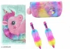 Unicorn Fur Diary & Fur Pen with Fur Pouch (Multicolor, Set of 4)