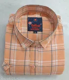 Cotton Blend Checked Shirt for Men, Orange 