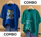 Cotton Blend Printed T-Shirt for Women, Blue & Green, Pack of 2 