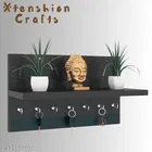 Wooden Double Layer Wall Shelves For Home, Black