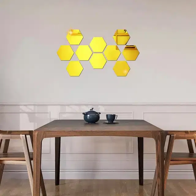Acrylic Hexagon Shaped Wall Mirror Stickers (Gold, Pack of 10)