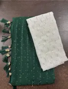 Georgette Solid Saree for Women, Bottle Green 