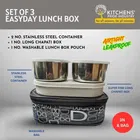Easy Black Lunch Box With 2 Steel Containers, 1 Plastic Chapati Box And 1 Bag