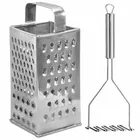 Oc9 स्टेनलेस स्टील 4 in 1 स्लाइसर एंड ग्रेटर & पोटैटो मेशर फॉर किचन टूल सेट 