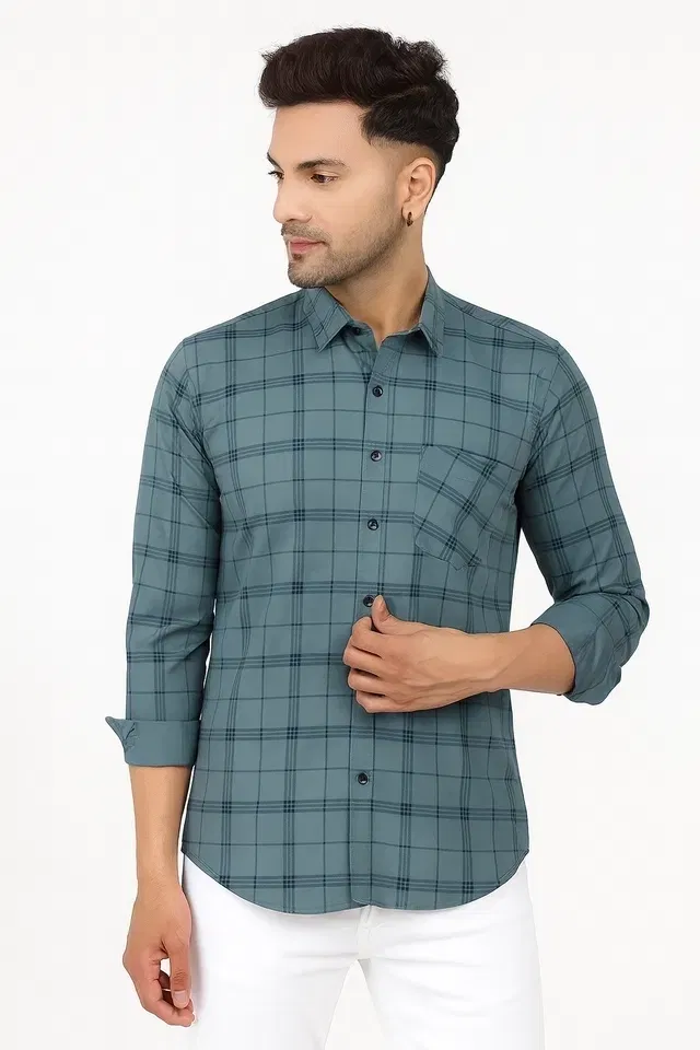 Cotton Full Sleeves Shirt for Men (Dark Grey, L)