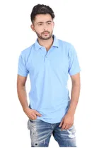 Poly Cotton Solid Polo Neck T-Shirt for Men, Sky Blue 