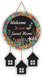 CW Crafts World Stylish Wooden Welcome To Our Sweet Home Wall Hanging For Home Decor| (40.64 cm X 22.86 cm, Multicolor)