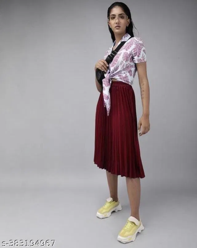 Crepe Skirt for Women (Maroon, 28)