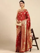 Silk Woven Design Saree for Women, Red 