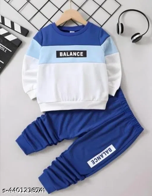 Hosiery Cotton Printed Clothing Set for Kids, Blue & White (9-12 Months)
